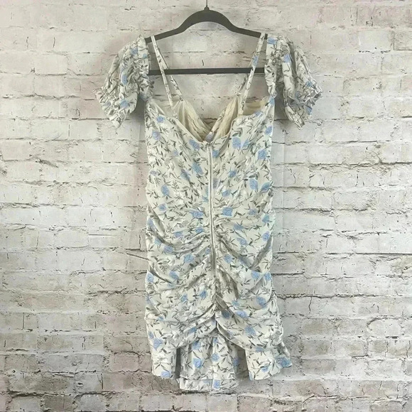 NWT Lulus S Not Just a Crush Taupe Floral Ruched Off the Shoulder Mini Dress Sm - Picture 15 of 16
